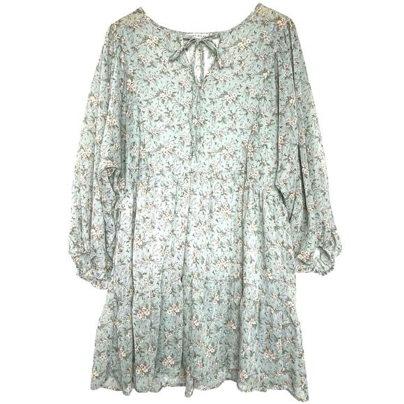 MOON RIVER Women’s Blue Floral Shimmer Boho Mini Dress large - Picture 2 of 5